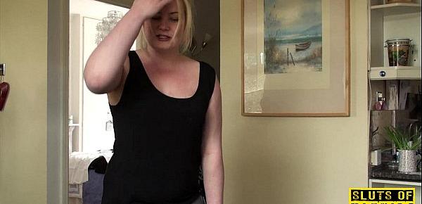  Pissing uk slut squats and wets the floor